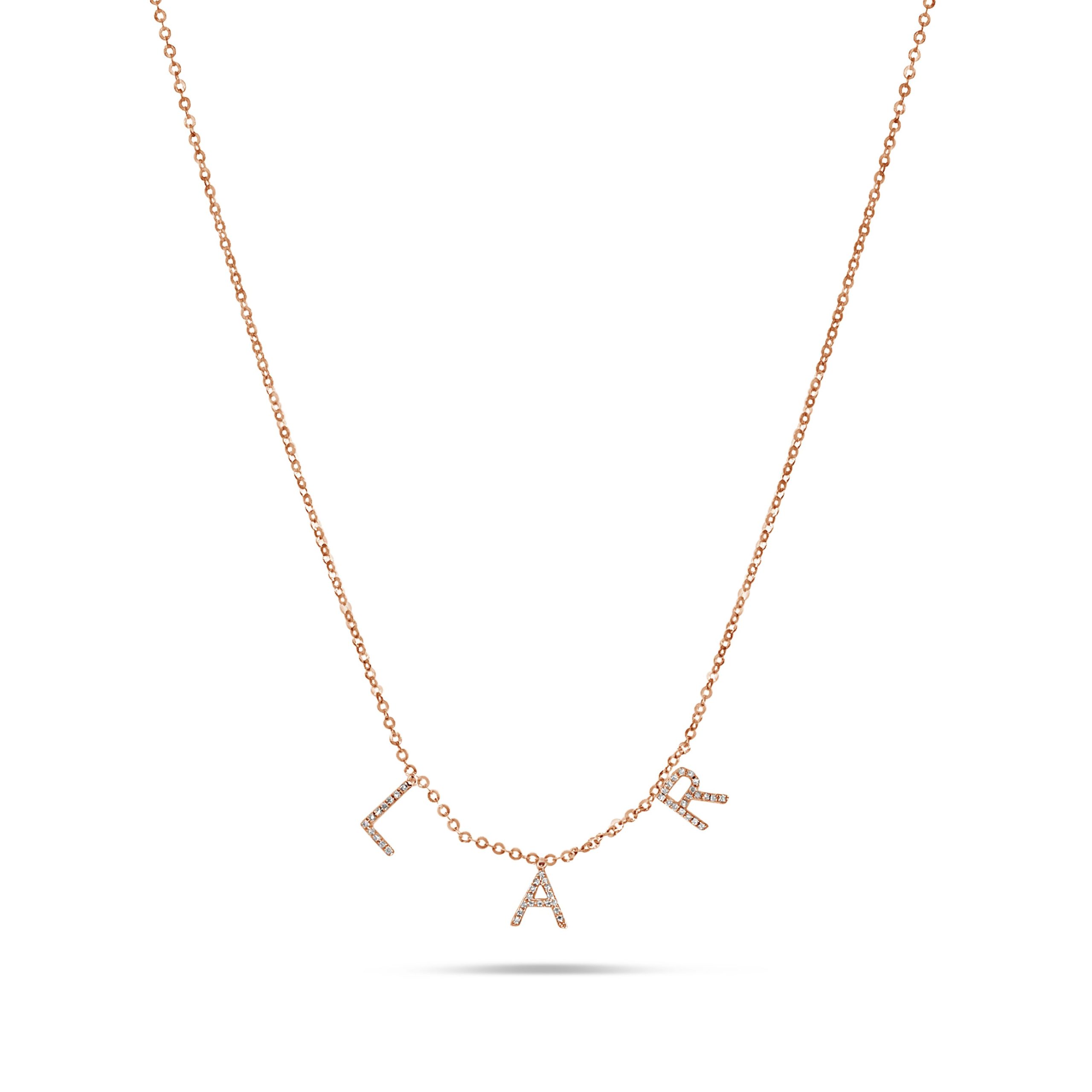 Diamond Drop Name Necklace - Rose Gold